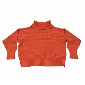 Frye And Co Womens Turtleneck Sweater Bobble Knit Fisherman Orange Large Cottage